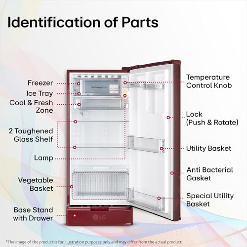 Image of LG 185 L, 2 Star, Direct Cool Single Door Refrigerator (GLD1925XORK, Ruby Klase, Base stand with Drawer, Fit Max Chiller Tray, Works Without Stabilizer, 2026 Model)