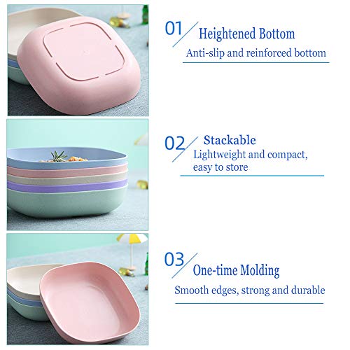 Na 6 Pcs 5.7Inch/14.5Cm Square Lightweight Wheat Straw Plates, Deep Dinner Dishes, Camping Dinnerware For Serving Pasta Fruit (Purple) #TOP2