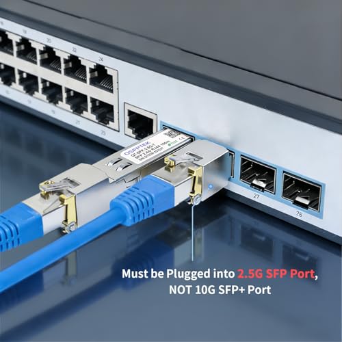 QSFPTEK 2.5GBASE-T SFP do RJ45 Transceiver, 2,5G moduł Mini-GBIC kompatybilny z Cisco SFP-2.5G-T, Ubiquiti, MikroTik, TP-Link 2.5Gb Switch/Router, do 100m (Obsługa tylko portu 2.5G)