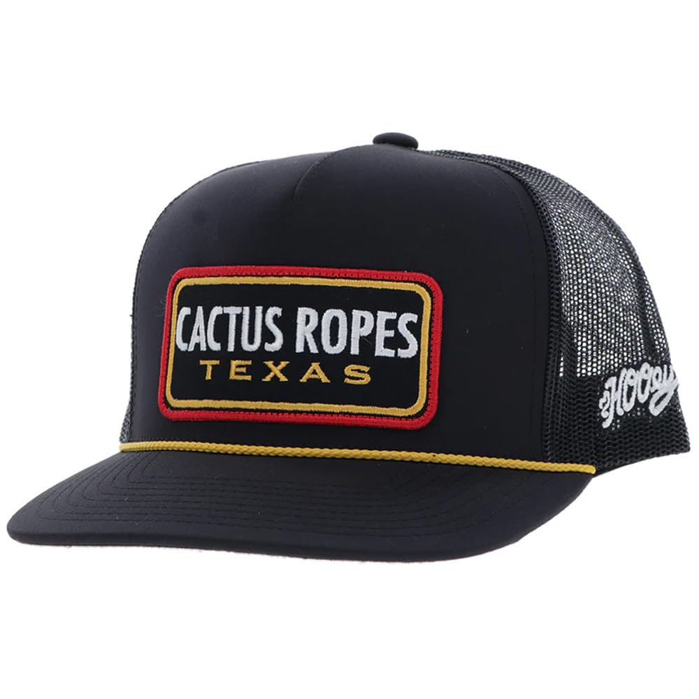 HOOEY Cactus Ropes Texas Patch Trucker Hat for Men – Adjustable Snapback Mesh Baseball Cap - Breathable Mesh - Western Trucker Hat for Ranch, Work, & Everyday Wear - One-Size - Black/Yellow