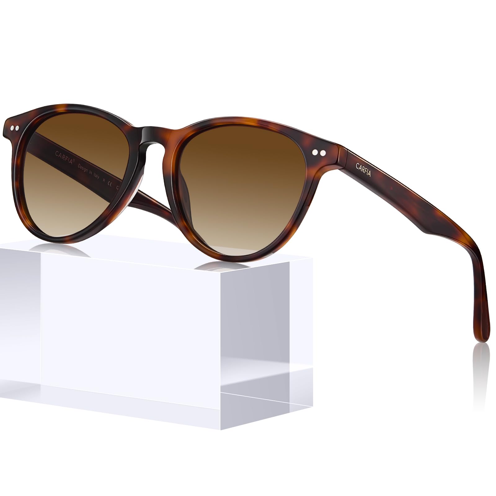 CARFIA Retro Sonnenbrille für Damen Polarisiert UV400 Schutz Kleine Gesicht | Elegant Rund Acetate Sunglasses, Schildkröte Muster, Geschenk für Schmal Gesicht Frauen & Ältere Jugendliche, Brillenetui