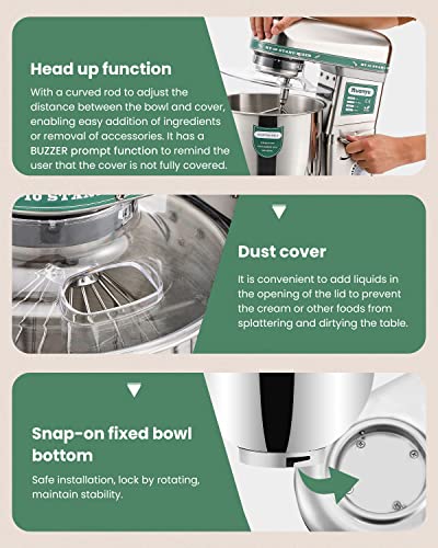 Huanyu Commercial Stand Mixer 10Qt 500W Electric Dough Blender With Stainless Steel Bowl Dough Hook Flat Beater Whisk 3 In 1 Multifunctional Food Mixing Machine 180 °Agitating Home Use 110V Usplug #TOP4