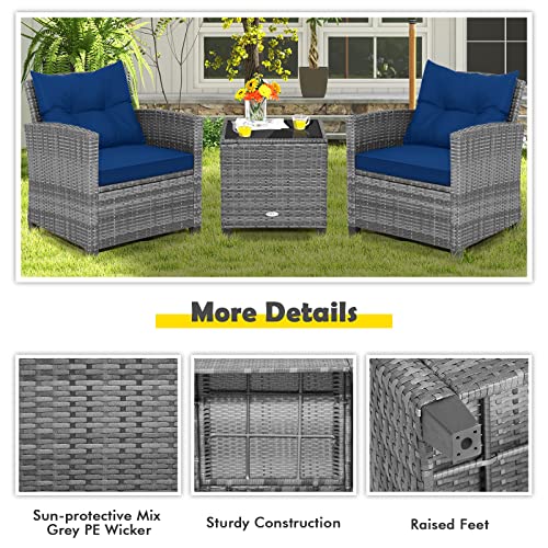 Tangkula 3 Pieces Patio Furniture Set, Outdoor Pe Rattan Conversation Chair Set With Tempered Glass Side Table And Removable Cushions, Pe Wicker Chairs And Table Set For Porch, Balcony And Garden #TOP7