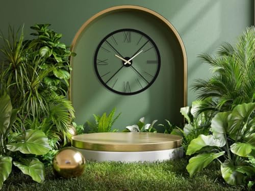 Image of Wall Clock Stylish Metal Analog Wall Clock for Living Room, Bedroom, Office, Kitchen, Home and Hall | Antique Fancy Big Size Modern Wall Watch (Black(DA-89), 50 CM)