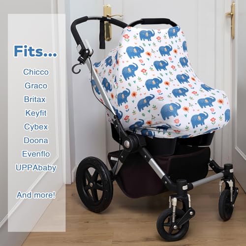 Image of Rquite All-in-1 Car Seat Cover Baby, Carseat Covers for Girl Boy, Stretchy Soft Infant Car Seat Cover, Multi-use Baby Carrier Cover, Car Seat Canopy, Stroller Sun Shade, Nursing Breastfeeding Cover