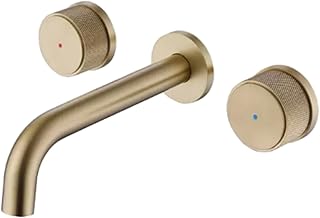 Grifo Lavabo Empotrado de Tres Orificios Grifo Mezclador Lavabo Doble Manija de Latón,Dorado Cepillado