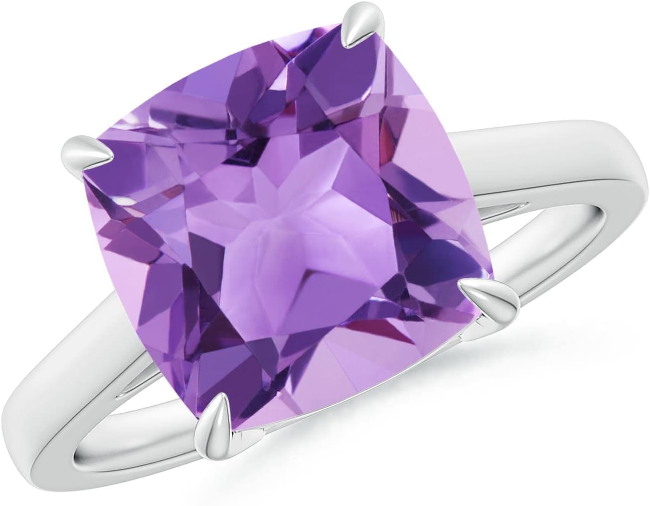 Angara Solitaire Cushion Amethyst Cocktail Ring in 14K Solid Gold/Platinum | Natural Amethyst Solitaire Ring for Women | February Birthday, Anniversary, Gemstone Jewelry Gift