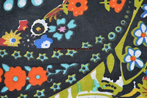 Image of Indian Hand-Block Printed Jaipuri Print Tropical Paisley Floral Ethnic Sanganer Kurti Print Cotton Fabric (Black Paisley, 10 Yards)