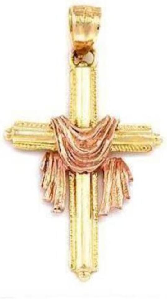 Cross & Shroud Charm 14k Two Tone Gold 25mm
