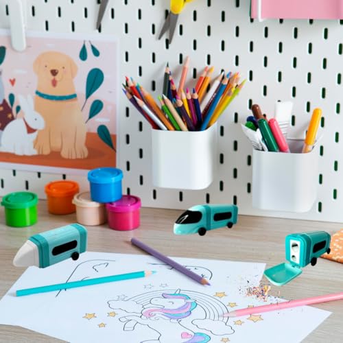 APONTADOR CRIATIVO INFANTIL COM BORRACHA BUS AZUL - FOFY