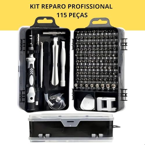 KIT FERRAMENTA PROFISSIONAL 115 PEÇAS, CHAVES DE FENDA ELETRONICA DE ALTA PRECISÃO, PORTATIL, ROTAÇÃ