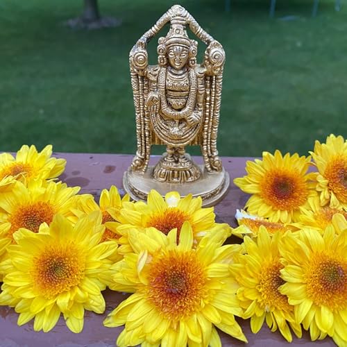 Estatua pequeña de Balaji y Venkateswara en latón dorado miniatura 2