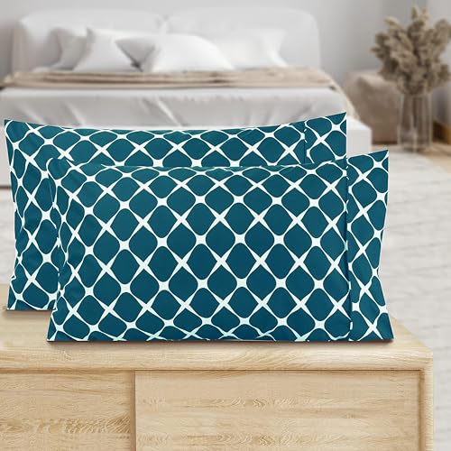 Image of Elegant Comfort Luxury Ultra-Soft 2-Piece Pillowcase Set - 1500 Premium Hotel Quality Microfiber Double Brushed - Wrinkle Resistant, Standard /Queen, Bloomingdale Pattern Teal