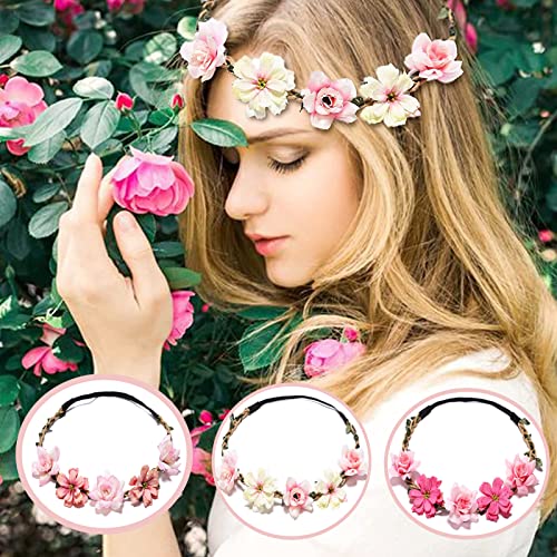 Foto von Qazuwa Blumenstirnband,6 Stück Haarkranz Blumenkranz Blumenkränze fürs Haar Blume Krone Stirnband Blumenkrone für Mädchen Reisen Fotoshooting Hochzeit Strand Geburtstag
