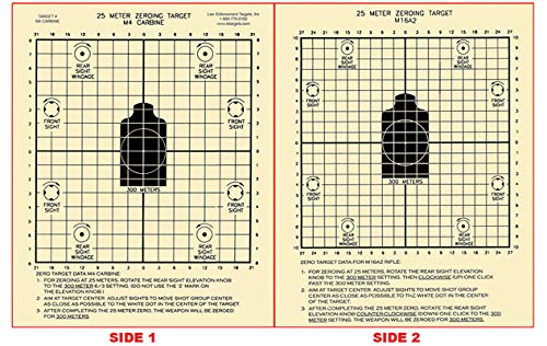 24 Pk, M4/M16 25-Meter Two-Sided Zeroing Target Side 1 25 Meter M4 Carbine Zeroing Target and Side 2 25 Meter M16A2 Zeroing Target Heavy Tagboard Paper Black Size: 8 5