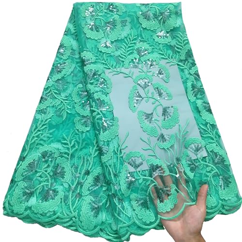 SJD LACE African Lace Fabric 5 Yards, French Floral Embroidery Cotton Lace Fabric Nigerian Tulle Lace for Wedding Party Dress Sewing