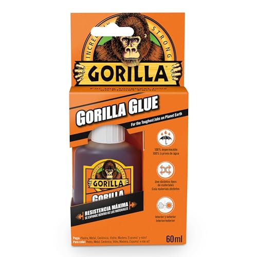 Gorilla 1034200 - Gorilla Glue - Pegamento de Poliuretano - Resistente - Piedra - Cerámica - Madera - Resistente al agua - 60 ml