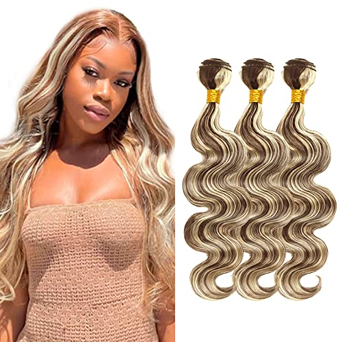 Blonde Human Hair Bundles Body Wave Bundles 28 30 32 Inch Unprocessed Brazilian Virgin Remy Hair 3 Bundle P4/613 Honey Blonde Straight Human Hair Extensions 50 Gram Per Bundle