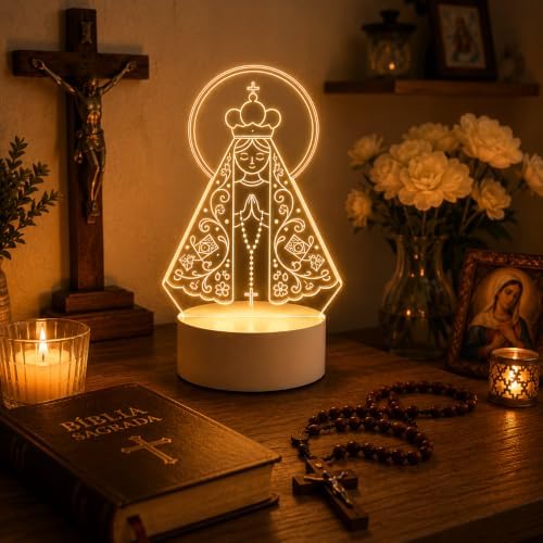 Abajur Nossa Senhora Aparecida em Acrílico LED para Cabeceira e D...