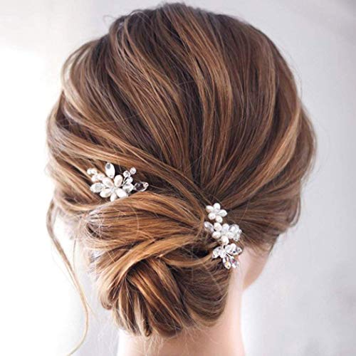 Jakawin Bride Wedding Pearl Hair Pins Flower Hair Piece Rhinestone Bridal Hair Accessories For Women Hp065 (Silver) #TOP2