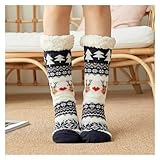 ZGXNYI Hausschuh-Socken Winter Warme Socken Frauen Pinguin Plüsch Weiche Weibliche Non Grip Boden Hausschuhe Kurze Socke Fuzzy Flauschigen Hirsch Elch Bär rutschfeste Hausschuh Socken(Pand