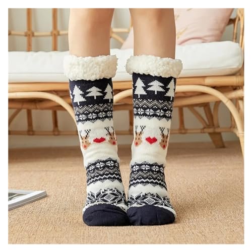 ZGXNYI Hausschuh-Socken Winter Warme Socken Frauen Pinguin Plüsch Weiche Weibliche Non Grip Boden Hausschuhe Kurze Socke Fuzzy Flauschigen Hirsch Elch Bär rutschfeste Hausschuh Socken(Pand