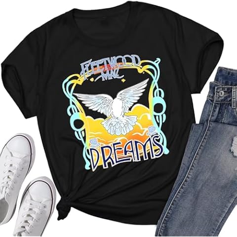 Vintage Tees for Women Rock Band T-Shirt Concert Outfit Tees Casual Short Sleeve Summer Vacation Tops Black Cover