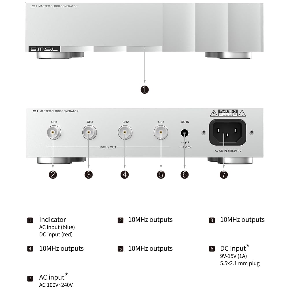 SMSL G1 HiFi Audio Externe Master Uhr, hochpräzises OCXO, Mehrk-Laufwerk + lineares Netzteil, verbessert die Klangqualität für CD-Player/Player/Decoder, kompatibel mit T2/D2R/P2/PL200T/D200/PA200