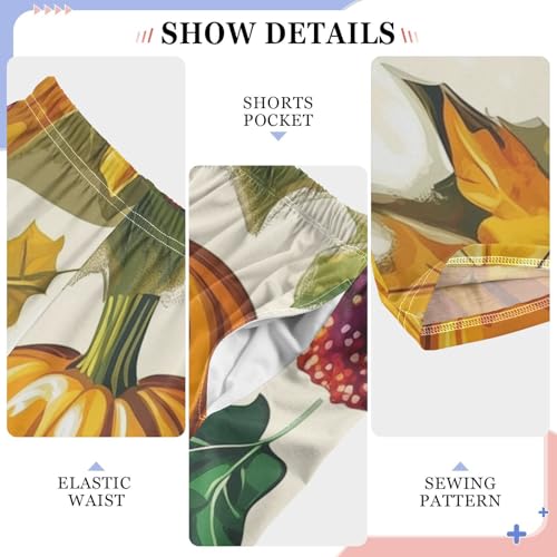 Pumpkin with Leaf Boys Long Pants Soft Trousers Elastic Waist Kids Lounge Bottoms with Pockets S-XL4