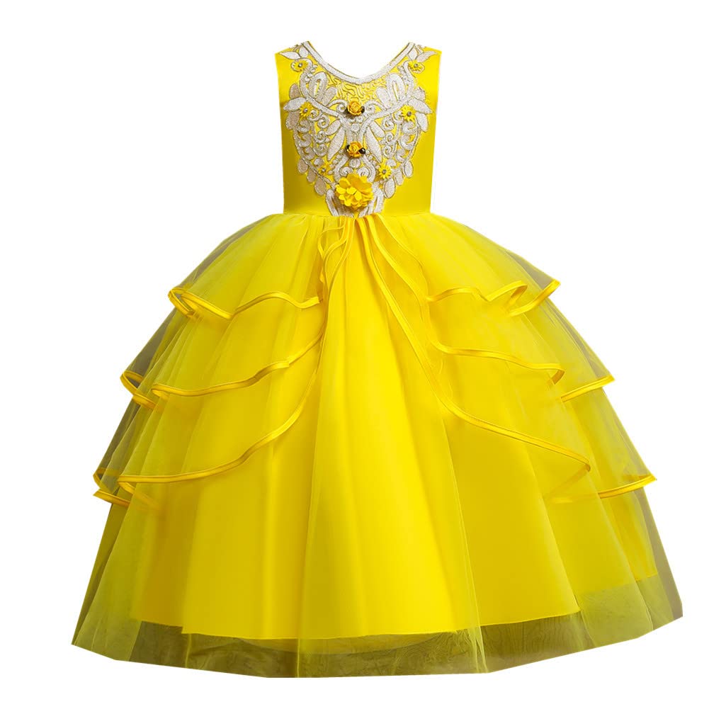 Little Shoppe Luxury Princess Layered Net Embellished Long Sleeveless Party Long Dress,Gown,Frock,Maxi for Girls in Light Pink,Sky Blue,Light Green,Cream,Yellow