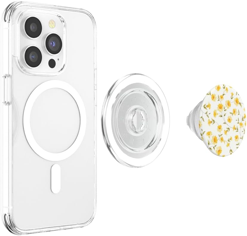 Yellow Floral Vine Pattern PopSockets PopGrip for MagSafe