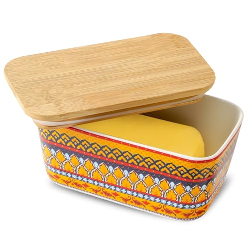Hasense Bohemian Butter Dish, Farmhouse Ceramic Butter Dish with Lid