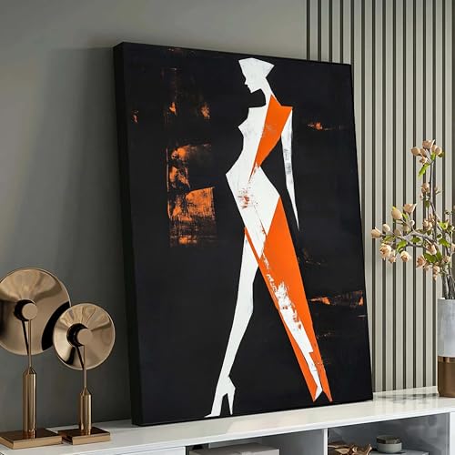 Tableau minimaliste pour decoration murale de salon affiche silhouette orange