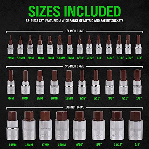 image for SWANLAKE GARDEN TOOLS SWANLAKE 32 Piece Hex Bit Socket Set,SAE and Met