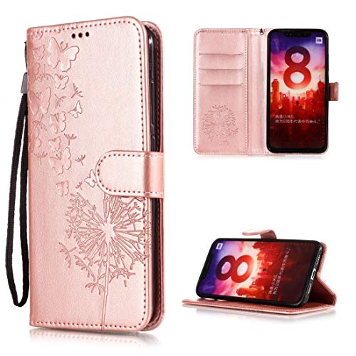 YANTAIAN Mobile Protective Cases Vintage Embossed Floral Dandelion Pattern Horizontal Flip Leather Case for Xiaomi Mi 8, with Card Slot & Holder & Wallet & Lanyard (Black) (Color : Rose Gold)