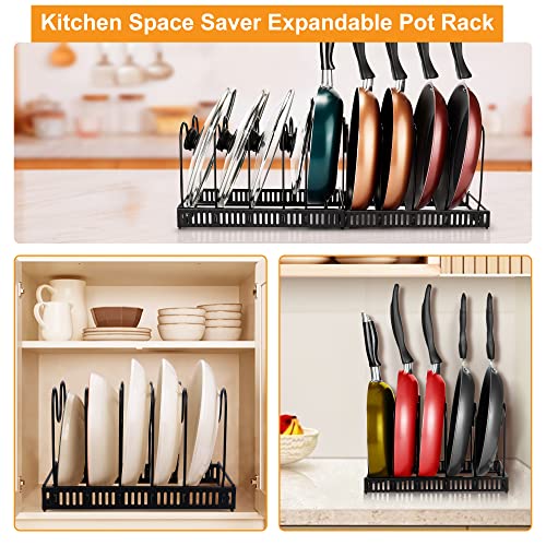 Pots And Pans Organizer,Expandable Pot Rack Organizer For Cabinet, Pot Lid Organizer Holder With 10 Adjustable Compartment Pans Holder For Kitchen Cabinet Cookware Baking Frying Rack Bake Ware Storage #TOP6