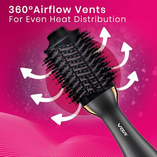 Image of VGR V-492 Professional Hot Air Brush with DC Motor, Ceramic Coating, Rotating Curler, 3 Temperature Settings, Fast Drying & Curling, Ideal for Women & Salon Use (1000W, Black)
