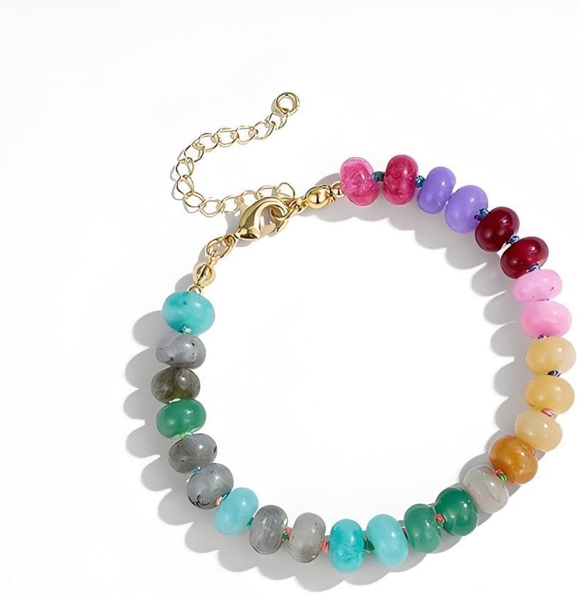 Colorful Beaded Bracelet For Women, Handmade Multicolor Natural Stone Bead Bracelets Fashion Personalized Summer Beach Jewelry Gifts