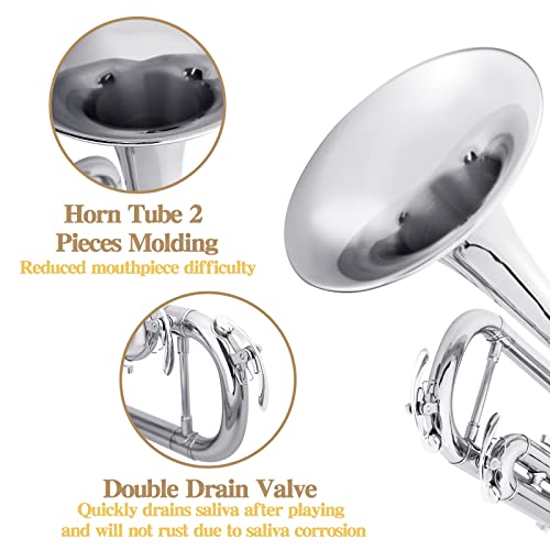 Slade Bb Trumpet Brass Instruments Standard Brass Trumpet Set For Student Beginner Professional Trumpet With Trumpet Case, Cleaning Kit, 7C Mouthpiece And Gloves, Silver #TOP1