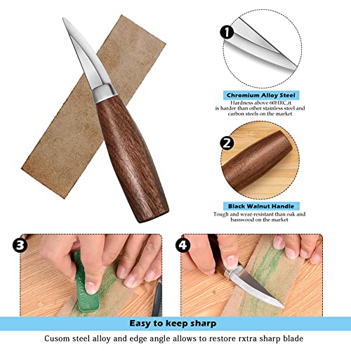 Wood Carving Tools Set,Detail And Hook Carving Knife Kit For Beginners,Trimming Knife For Spoon Bowl Cup Woodwork,Round Handle Design And 6Pcs Sk2 Carbon Steel Wood Carving Knives（10Pcs） #TOP3