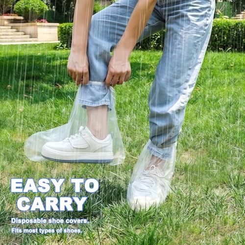 Gerhannery Schuhüberzieher Einweg Plastik, 20 Stück (10 Paare) Wasserdichte Regenschuh Abdeckungen mit Gummizug, Tansparenter Überziehschuhe für Männer und Frauen