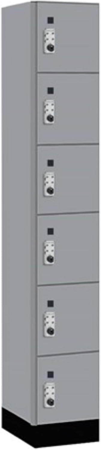 Salsbury 12" Wide Premier Wood Locker-Six Tier Box Style-1 Wide-6 Feet High-18 Deep-Winter Fog-Silver Resettable Combination Locks