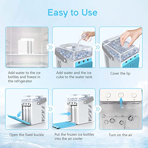 Portable Air Conditioners, 4 In 1 Rechargeable Mini Air Conditioner Evaporative Personal Cooler Humidifier, 3 Speeds Mini Ac Desktop Cooling Fan For Office Tent Bedroom #TOP6