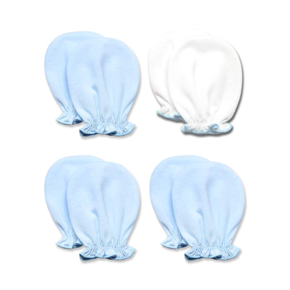Asobou Newborn Baby Boys and Girls Gloves,Mix Assorted Mittens 100% Cotton, Pastel Colors,0-6 Months (4 Pairs/Blue)