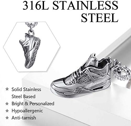 U7 Sneaker Shape Stainless Steel Pendant Necklace, Black/Gold Plated Color, Gym Shoes Costume Jewellery for Sports Fans, Gift for Men BBF, Engraved Available, Send Gift Box