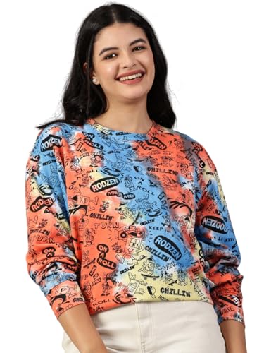 Image of RodZen Oversized | Loose Fit |Full Sleeves Cotton Loopnet Round Neck T-Shirt for Womens /Girls