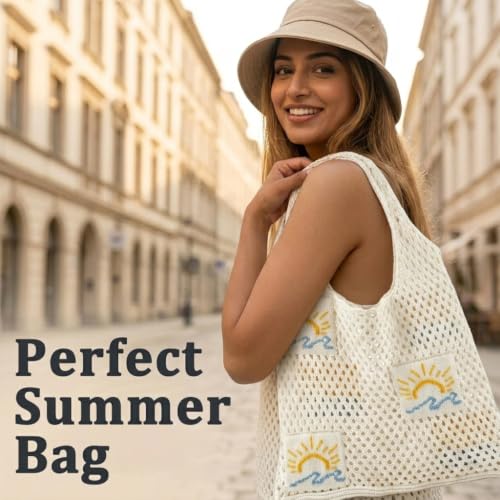 Image of PALAY Crochet Tote Bag Shoulder Bag Floral Hand Bag Hollow Out Bag Casual Tote Bag Multi-Purpose Crochet Travel Tote Bags for Women Office Use, College