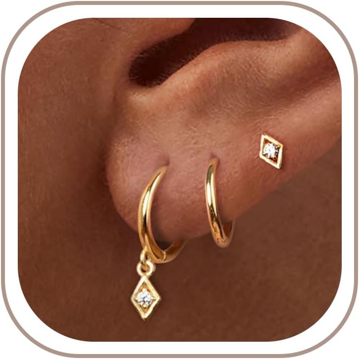 3 Pairs Gold Hoop Earrings Set: Dainty Stud Earrings Trendy Small 14K Gold Plated Hypoallergenic Dangle Cartilage Huggie Hoop Earrings for Women Gold Jewelry for Women Gifts