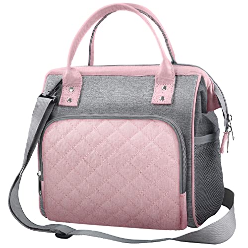 Lunch Bag Women Insulated Lunch Bag Lunch Box for Women Womens Lunch Bag Reusable Cooling and Hotling Lunch Bag Tote Organizer with Multi-Pocket and Adjustable Shoulder Strap for Work(Pink)