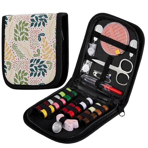 Farmhouse Printing Sewing Kit with 43PCS Sewing Supplies, Professional Adults Sewing Kit PU Pattern Zipper Sewing Thread Kit, Travel Sewing Set for Emergency, Home
